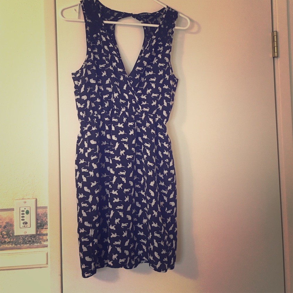 Forever 21 Sleeveless CAT PRINT DRESS Size M